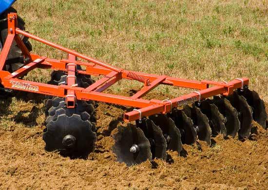 TLO SERIES 3-Point Offset Disc Harrow Designed for 25 to 75 horsepower tractors 3 Square tube frame Pin adjusting gang angles Front to rear leveling for side draft control Notched blades