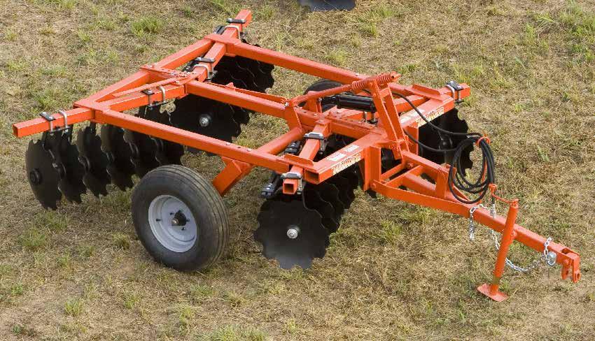 TW5 SERIES Tandem Wheel-Type Disc Harrow 8-9 6 Designed for 35 to 65 horsepower tractors 3 Square tube frame 1 1/8 Square hi-strength axles, Triple sealed ball bearings Front to rear leveling system