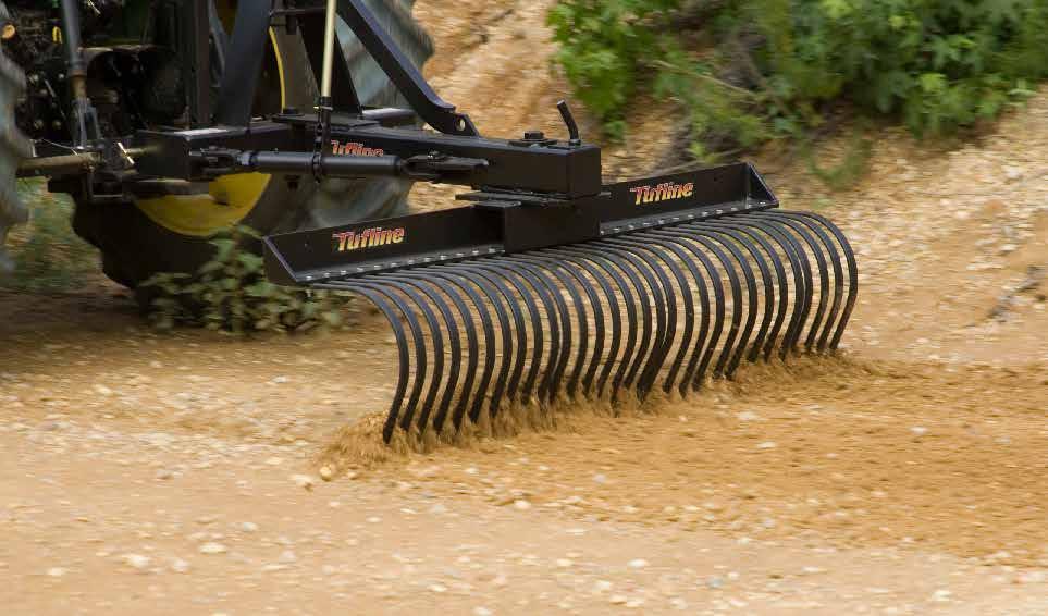 Landscape Rakes LR1 Series All models have angle tilt and offset adjustment Designed for 25 to 50 horsepower tractors Tubular constructed frame (4x4) Available in 5, 5 1/2, 6 or 7 Category 1 hitch