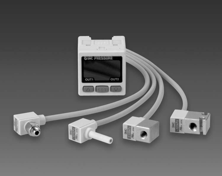 input Compact Pressure Sensor for Pneumatics Series PSE540 Weight g Dimension x x mm Manifolding is possible.