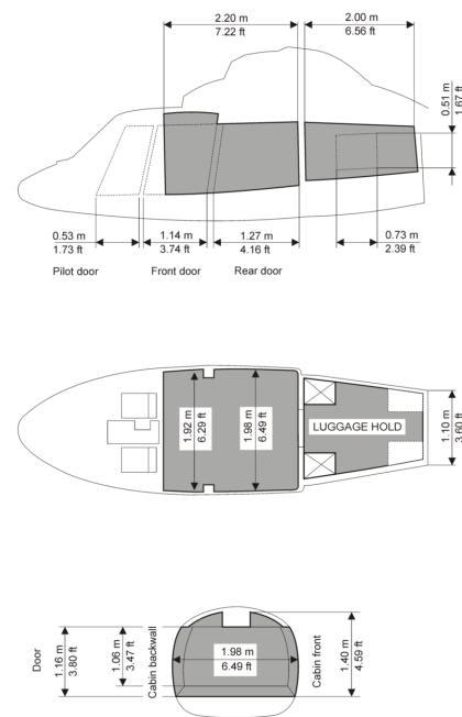 DIMENSIONS OF COMPARTMENTS AND ACCESSES CABIN Area 4.2 m 2 45.2 sq.ft Volume 5.1 m 3 18.1 cu.ft LUGGAGE HOLD Area 2.25 m 2 24.21 sq.ft Volume 1.1 m 3 38.84 cu.ft 365 N3 1.11.