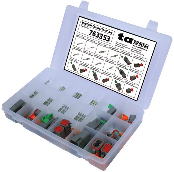 Deutsch Connector Assortment Flip Kit *763354 This assortment contains 574 pieces/sets of widely used Deutsch Connectors. Flip Kits are handy both in the shop and the service vehicle.