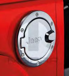 2018 2007 C Satin Black Fuel Filler Door with Jeep brand logo, includes door, mounting ring, fasteners and unique mounting cup.