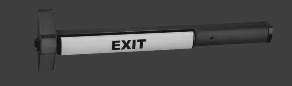 with exposure to ambient light Unaffected by heat or cold Non-toxic, will not rub or fade Vandal resistant Fire resistant and non-radioactive Green contrasting word EXIT centered on touchbar in