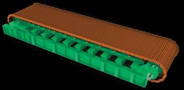 The impact force is initially absorbed by the conveyor plates, which deform within their elastic limit.