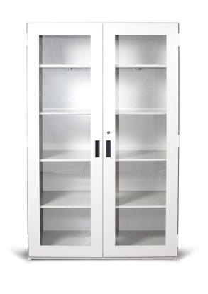 and case-type shelving and the welded cabinet using a separate 4-sided frame that attaches to the front of the shelving using self-drilling screw fasteners.