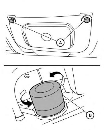 4. Place a large drain pan under the drain plug B. 5. Remove the drain plug with a wrench by turning it counterclockwise and completely drain the oil.
