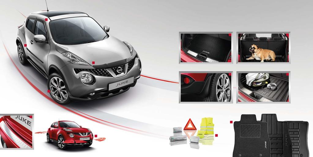 GO OUTSIDE Kit out your JUKE to face the local climate with mudguards, trunk mats, wind deflectors (06, 86) and a parking system too.