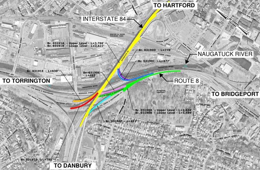 WATERBURY I84/ROUTE 8 MIXMASTER Major Rehabilitation of 10 Bridges in Interchange including Mainline I-84 and Rte
