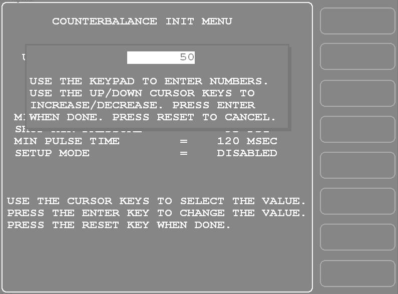 RamPAC User Manual 1115200 Figure 3-9. Counterbalance Initialization Menu with Numeric Entry Window Displayed 2.