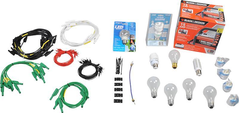 Accessories Package 66154-05 The Accessories Package includes a battery charger, LED lamps, fluorescent lamps, incandescent lamps, 4 mm and 2 mm leads, and two-prong outlet bulb socket adapters.