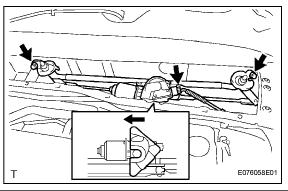 Page 3 of 9 8. REMOVE WINDSHIELD WIPER MOTOR AND LINK a. Disconnect the connector, then remove the 2 bolts. b. Slide the wiper link assembly to the passenger side seat side.
