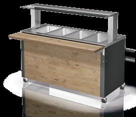 BASIC LINE W-4 Hot buffet 4 x GN 1/1 Stainless-steel top surface with 4 seamlessly welded-in bain-maries with central safety drain valves Bain-maries can be individually heated wet or dry Capacity: 4