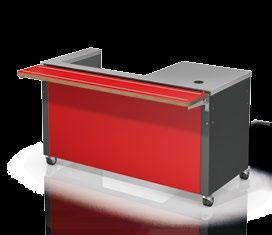 BASIC LINE K-4 Cash register booth Cash register table can be selected on left or right on the operator side With stainless-steel top surface Stainless-steel table top with opening for cable feed