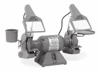 Industrial Cast aluminum wheel guards can be exhausted or left closed. 8-foot power cord. Base mounted on/off switch. Rubber feet minimize vibration.