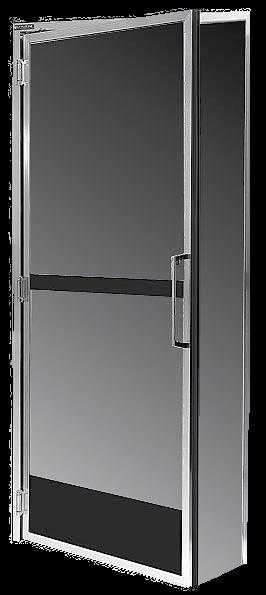 Self-closing hydraulic closure system with door stop Heavy-duty triple hinge design stands up to highest traffic areas Condensation protection up to 75% RH, 75 ambient / 38