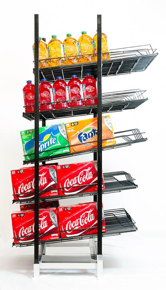 Super Slide-Trac TM three-position adjustable gravity-flow shelves available in epoxy-coated white or black Package includes base assembly and posts required for standard setup TM 36 Deep SST