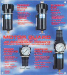 A variety of point-of-sale display packages present Motor Guard products to your customers with color