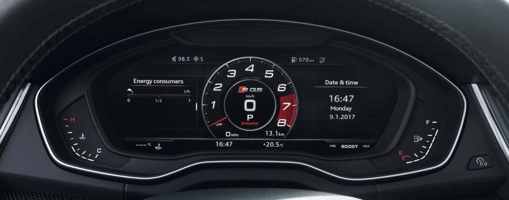 The optional Audi virtual cockpit presents a multitude of driver-relevant information on a