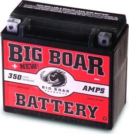 Big Boar & Odyssey Batteries BIG BOAR Batteries Big Boar Products introduced dry cell battery technology to the V-Twin industry 11 year ago and the users of their batteries have enjoyed one of the