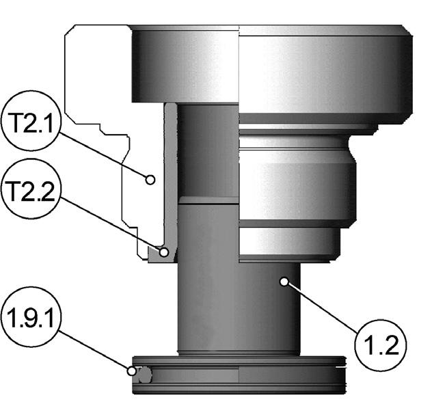 8.2.6.2 Installing the djustment Screw ssembly into the ctuator housing 1) osition the fitting nut (2.1) (2.2) over the piston (1.2). Doc003544.png During mounting of the piston (1.