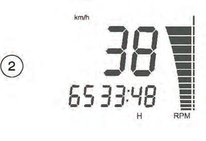 ELECTRICAL SYSTEM 1- SPEED (kmh or mph) / ODO / RPM (figure 1) - SPEED: vehicle speed - maximum value: 299 kmh or 299mph; - ODO: odometer- maximum value: 99999 km or 62136.5 mi; - RPM: engine r.p.m. shown on the vertical bar indicator.
