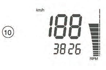 ELECTRICAL SYSTEM 7- SPEED / V MAX / RPM (figure 7) - SPEED: speed - maximum value: 299 kmh or 299mph; - V MAX: Shows the maximum speed reached by the vehicle, in kmh or mph.