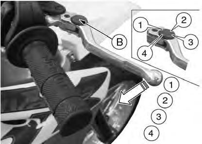 SETTINGS AND ADJUSTMENTS Front brake lever adjustment and fluid level check On the SMS model the lever position can be adjusted (4 settings available) to suit the rider hand size.