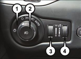 Headlight Switch Positions 1 Rotate Headlight 2 Push Fog Light Switch 3 Ambient Light Dimmer 4 Instrument Panel Dimmer Automatic High Beam If Equipped This system automatically controls the operation