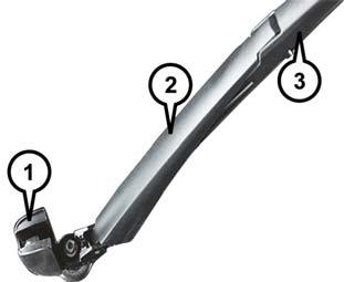 2. Lift the rear wiper arm fully off the glass. 3. To remove the wiper blade from the wiper arm, grasp the bottom end of the wiper blade nearest to wiper arm with your right hand.