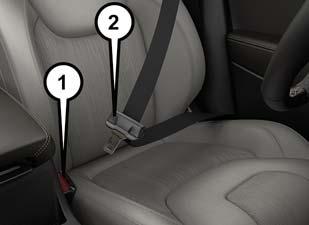 SAFETY 2. The seat belt latch plate is above the back of the front seat, and next to your arm in the rear seat (for vehicles equipped with a rear seat).