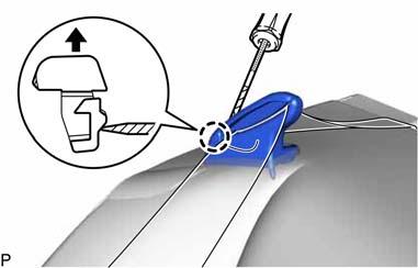 (3) Using a screwdriver, disengage the claw of the rear seat shoulder belt guide RH as shown in the illustration.