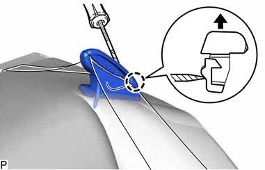 (5) Using a screwdriver, disengage the claw of the rear seat shoulder belt guide LH as shown in the illustration.