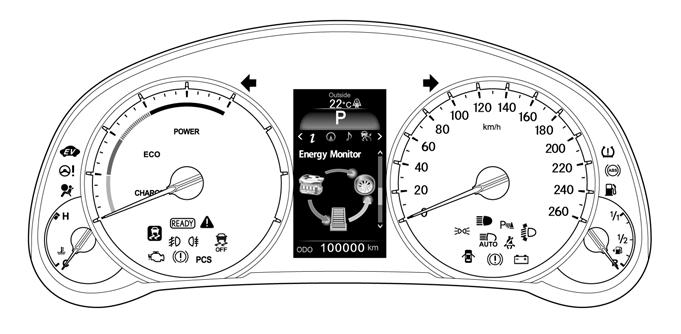 IS300h Identification (Continued) Interior The instrument cluster (READY indicator and warning lights)