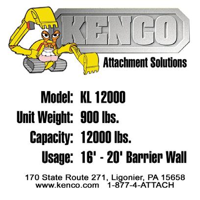 22 DANGER DO NOT STAND UNDER OR NEAR WHILE MACHINE IS OPERATING 23 MODEL USAGE KENCO CORPORATION 877-4ATTACH CAPACITY SERIAL NO WT 26!