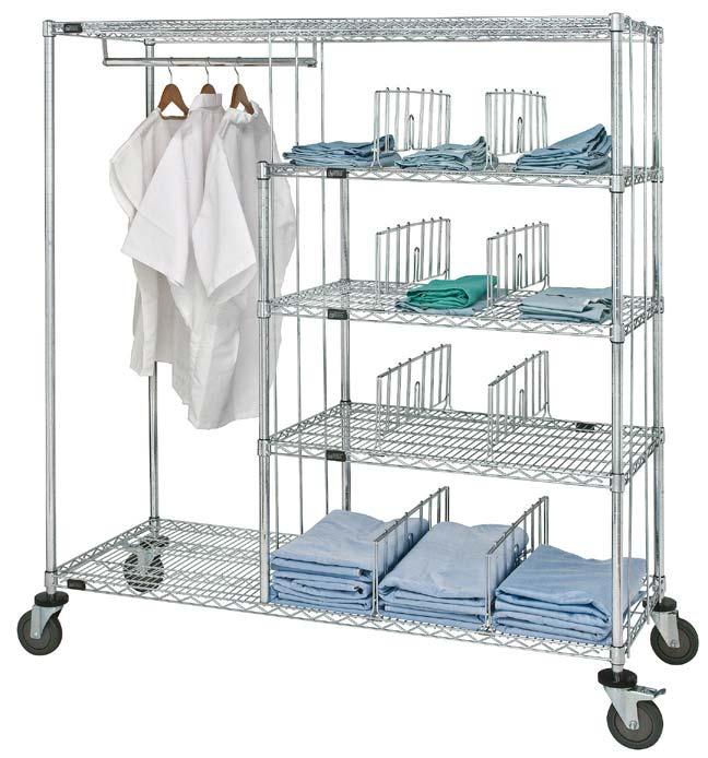 Stationary and Mobile Wire Garment Racks Ideal storage rack for hanging any type of coat or garment. Includes handy bottom shelf for additional storage.