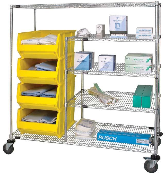 The large capacity bins allow for color coding and the rotation of inventories.