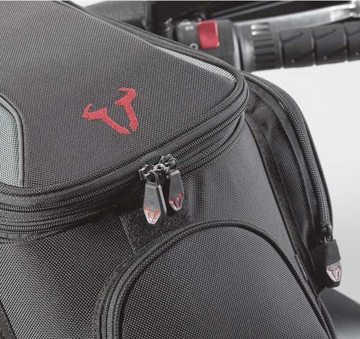 Though the tank bag can contain up to 15 liters of luggage, its slender form allows the driver to always reach