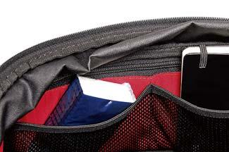 feed-throughs > Sturdy carrying handle > Zipper garage > Compatible to luggage cable lock > Can carry GPS  Art.