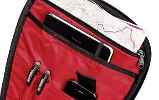 FEATURES > Zippered volume expansion > Zip fastener > Retroreflective details > Velcro for map holder > 2