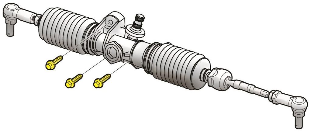 12. Remove the (3) bolts in the steering rack. Retain hardware. 13. Remove the upper A-arms (black arrows). Discard A-arms and retain hardware.