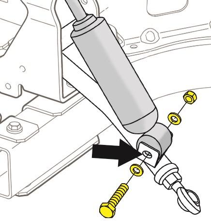 3. Attach the shocks to the new A-arms using (2) 8mm x 50 Hex Head Bolts, (4) 8mm Flat Washers and (2) 8mm Nylock Nuts. 4. Reinstall the steering rack using the Original Hardware. 5. Position the new front suspension in front of the cart with the RHOX plate facing forward.