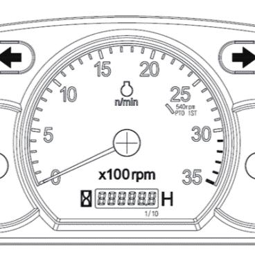 FUNCTIONS 4- ENGINE RPM INDICATOR ENGINE HOUR METER PTO POSITION 1 BR25O412a 1 BR25O413A 1 BR25O414A 4 (1) Engine Rpm Indicator (1) Engine Hour Meter (1) PTO Position The needle indicates the number