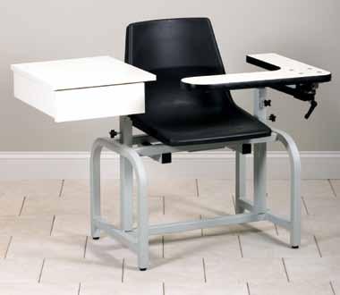 BLOOD-DRAW Laboratory Chairs FEATURES 1 1 /4 square, heavy duty, all-welded, tubular steel frame Adjustable height and depth flip arm Armrest locks in place when in use, then flips out of the