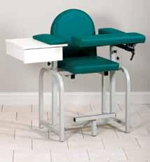Adjustable, padded and upholstered flip-arm Extra height reduces bending for staff Easy for patient to sit and exit chair Patient footrest Seat Height P271016 17 x 16 20 Width