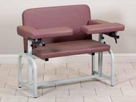 weight, vinyl upholstery Neutral Grey powder-coated frame 2 knobs lock chrome armrest posts into position Adjustable foot levelers Seat