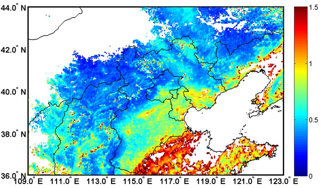 at 16 (spatial resolution: 10 km) AOD (550nm) distribution of
