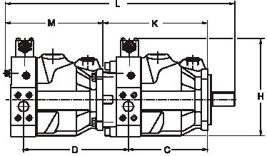 Dimensions Pump combination PV/PV PV/PM Main pump Second pump Interface main pump L B C D H K M PV16, 20 or 23