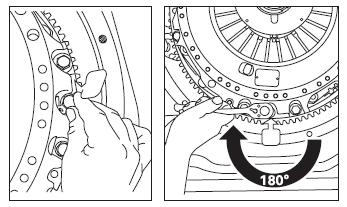 the arrows in top picture) and hand tighten Then, turn shipping bolts an additional 1/2 turn (180 degrees rotation) with hand wrench