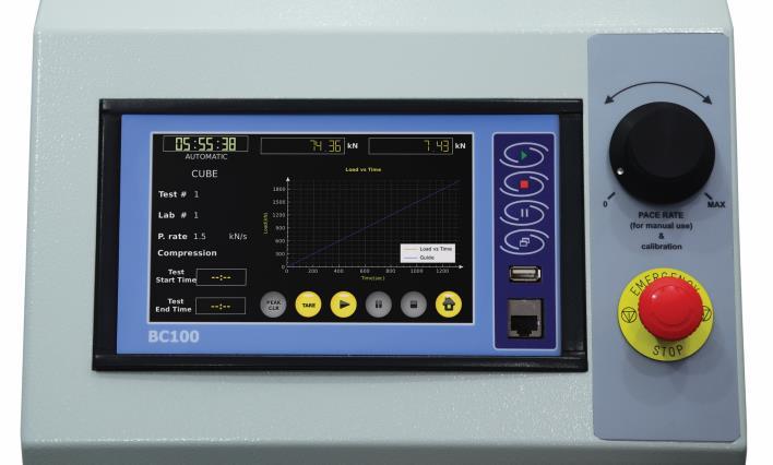 BC 100 Unit BC100 TFT unit is designed to control the machine and processing of data from load-cells and pressure transducers which are fitted to the machine.